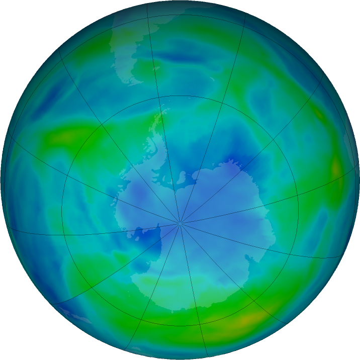 Antarctic ozone map for 21 April 2023